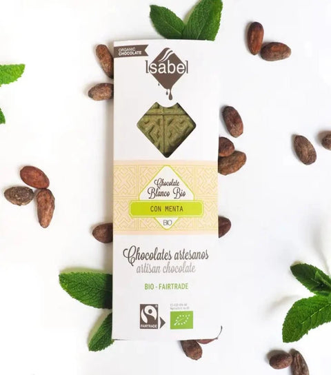 Chocolat blanc à la menthe BIO 80 gr. - Cuisine d'espagne