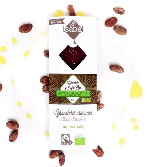 Chocolat noir à l'huile d'olive et fleur de sel BIO 80 gr. - Cuisine d'espagne